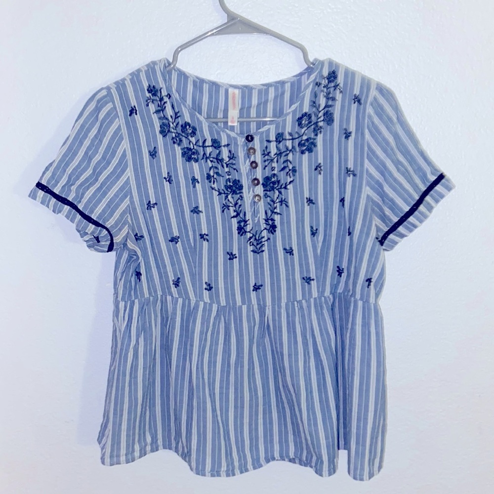 Blue and white striped blouse